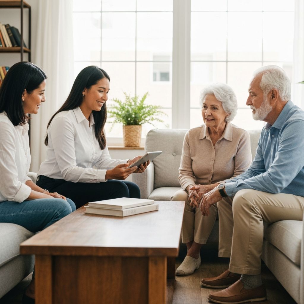 Asesora financiera en reunión con clientes